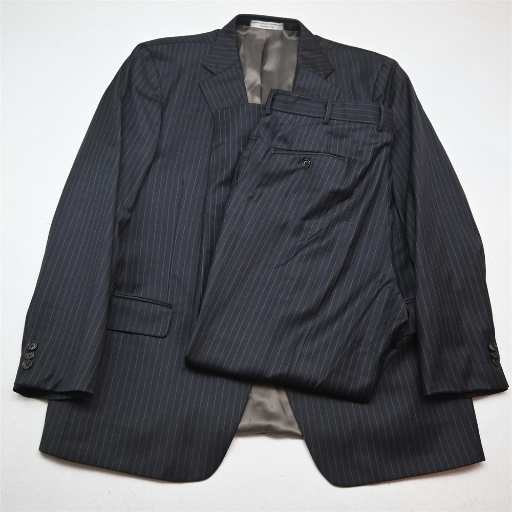 Bespoke 46L 36x30 Gray Striped Wool USA Made Mens Jacket Pants Suit